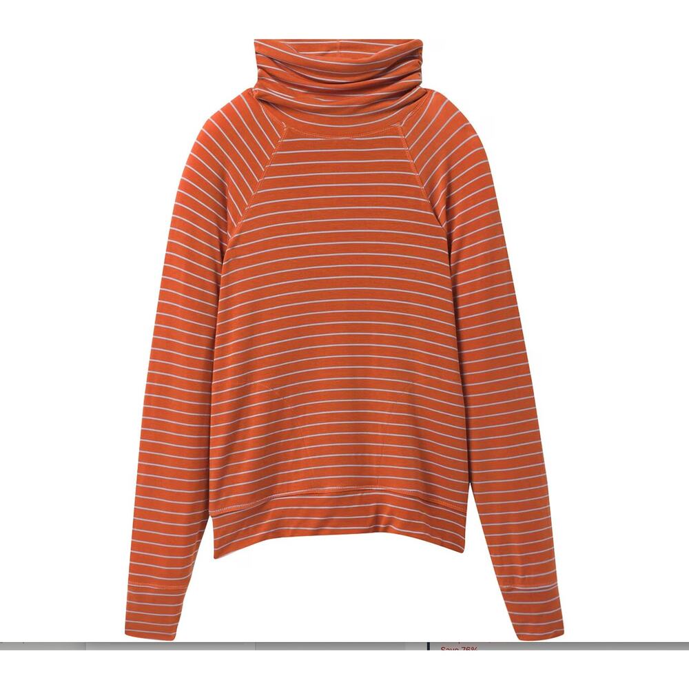 NEW prAna Sol Protect UPF Shirt Long Sleeve Turtleneck Orange Stripe Size XL NWT
